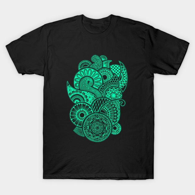 Abstract Mandala design (cyan on black) T-Shirt by calenbundalas